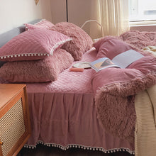 Load image into Gallery viewer, Fluffy Faux Mink &amp; Velvet Fleece Quilt Cover Set - Soft Dusty Rose